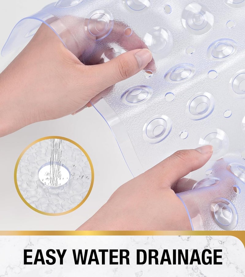 HITSLAM Shower Bathtub Mat Non Slip, 24"x 24" Bath Mat for Tub, Soft PVC Shower Mats for Inside Shower with Suction Cups and Center Drain Hole, Machine Washable Bathroom Floor Mat, Clear - Image 3